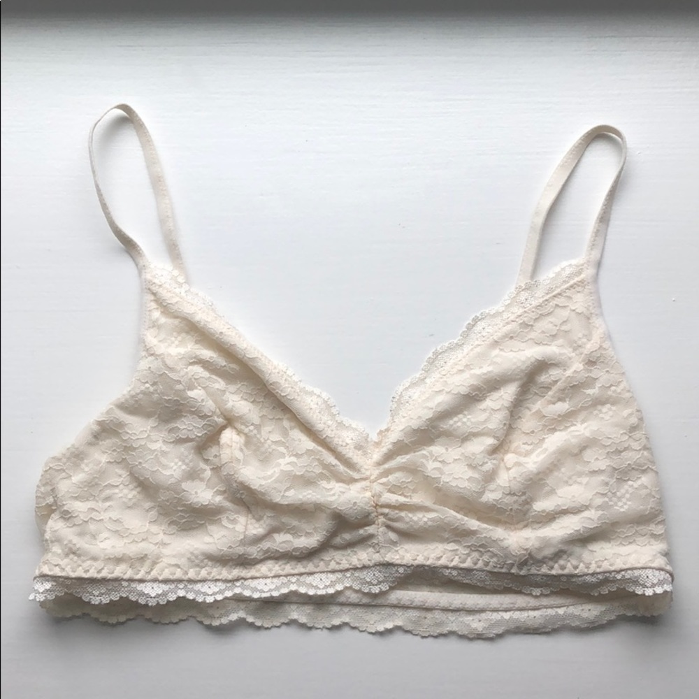 Cream colored stretchy lace bralette